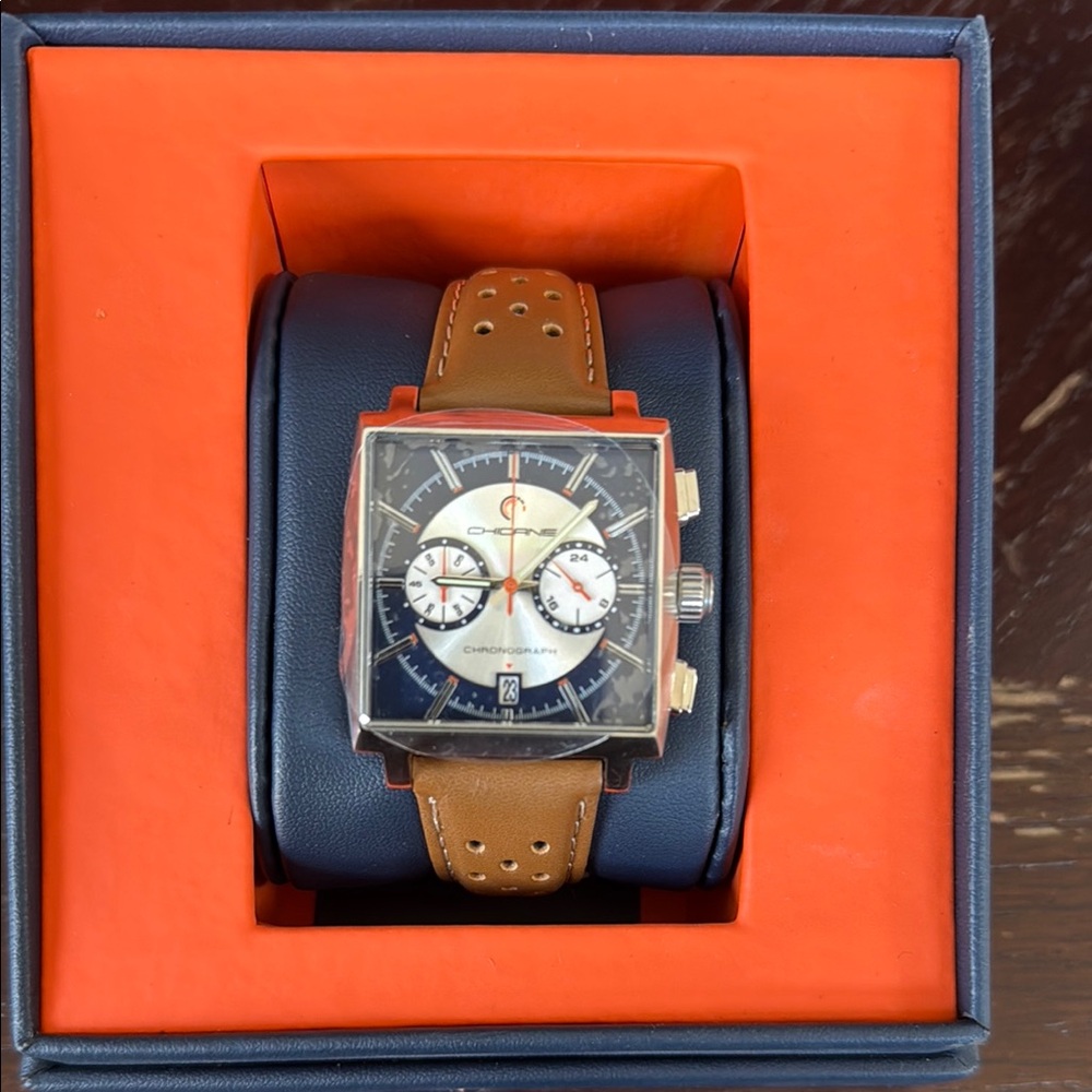 Brown Leather Strap Watch with Blue Dial